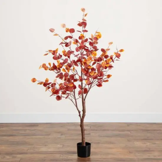 5ft. Pre-Lit LED Autumn Eucalyptus Artificial Fall Tree {9}