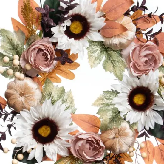 22" Sunflower, Pumpkin & Rose Wreath by Ashland&reg; {3}