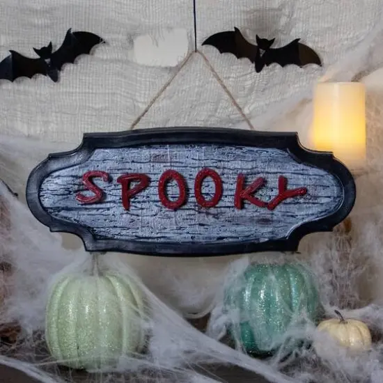 20.5" Red & Gray Animated Spooky Halloween Sign {3}