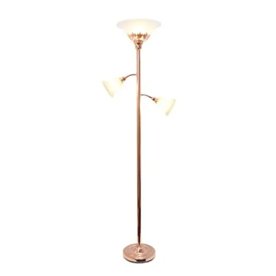 Lalia Home Torchiere Floor Lamp with 2 Reading Lights Rose Gold/White Shades {5}