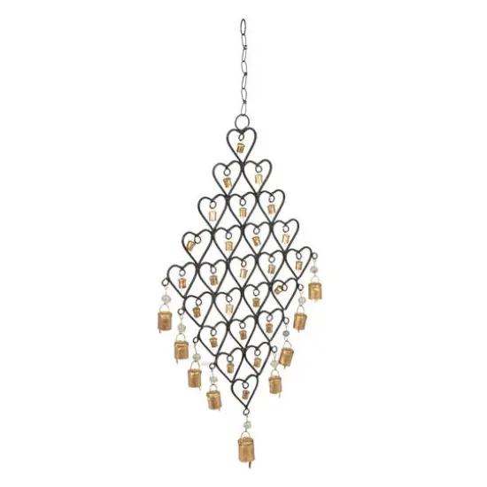 Hello Honey&reg; Black & Golden Hanging Metal Hearts with Bells Wall D&eacute;cor {1}