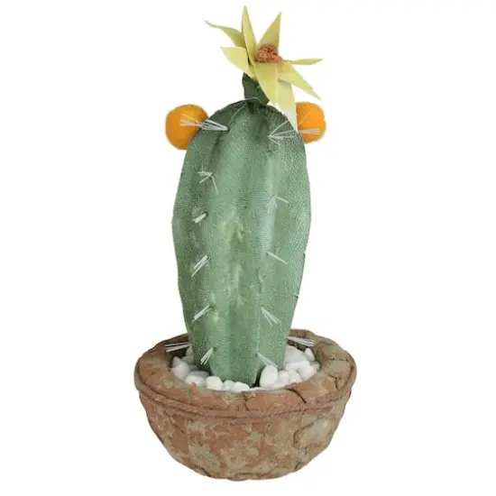 12" Southwestern Style Potted Cactus with Yellow Flower {1}