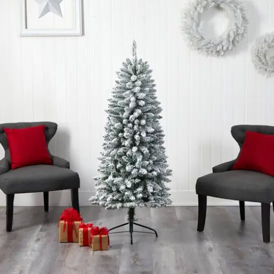 5ft. Pre-Lit Flocked Montreal Fir Artificial Christmas Tree, Warm White LED Lights {9}