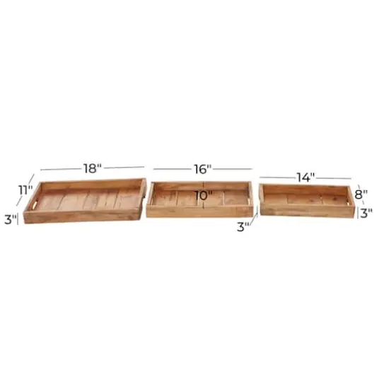 Brown Rectangle Wood Rustic Tray Set {9}