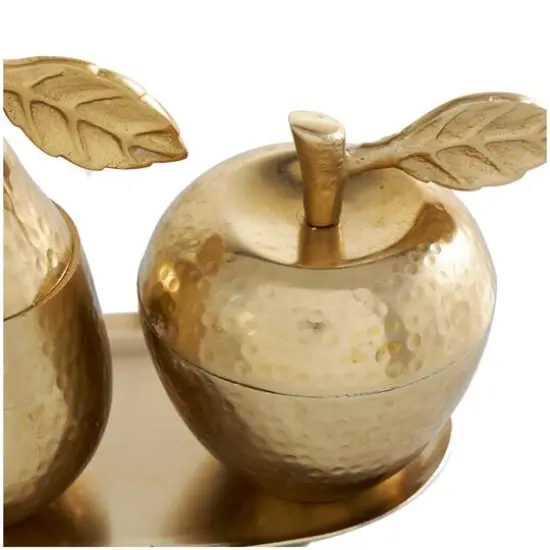 Golden Aluminum Fruit Jars with Matching Leaf Tray D&eacute;cor Set {5}