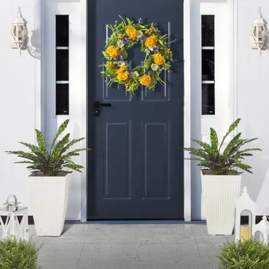 Glitzhome® 23" Eco-Friendly Oversized Faux Concrete Square Fluted Pot Planters, 2ct. White {5}