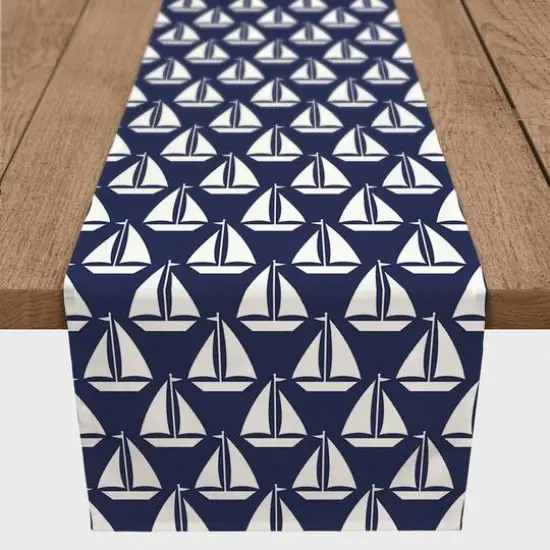 Sailboats Indoor/Outdoor Table Runner White on Navy {4}