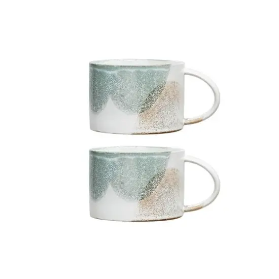Hello Honey&reg; 16oz. White & Green Serenity Duo Stoneware Mugs, 2ct. {1}