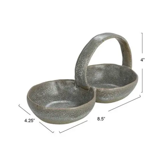 Hello Honey&reg; 8.5" Gray Stoneware Double Bowl with Handle {7}