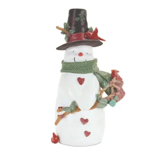 8.25" Glittered Snowman with Cardinals Figurine {1}