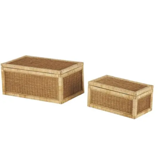 Brown Rattan Storage Box Set with Wrapped Light Brown Edges {7}