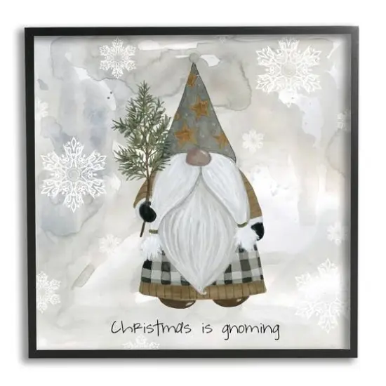 Stupell Industries Christmas Is Gnoming Holiday Pattern Framed Giclee Art Black {1}
