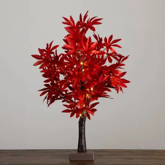 2ft. Pre-Lit Red Autumn Maple Artificial Fall Tree with 50 Warm White LED Lights and Detachable Base {9}