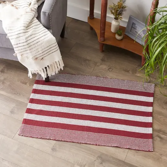 DII&reg; Cabana Stripe Handwoven Recycled Yarn Rug, 2ft. x 3ft. Barn Red {6}