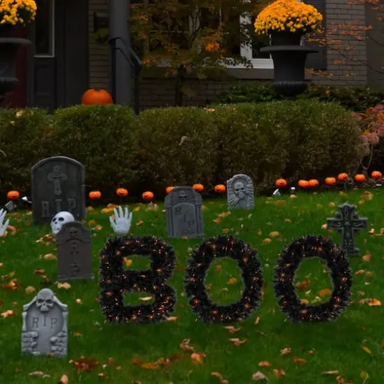 18" Lit Boo Sentiment Outdoor Halloween Sign {3}