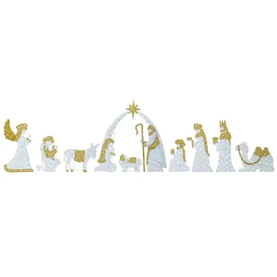 Glitzhome&reg; 55"H Lighted Christmas 2D Iridescent Fabric Nativity Scene Outdoor Decor Set {1}