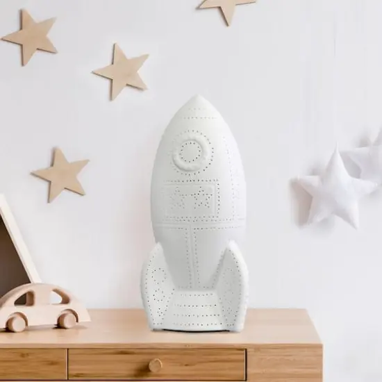 Simple Designs 6" White Porcelain Rocketship Table Lamp {5}