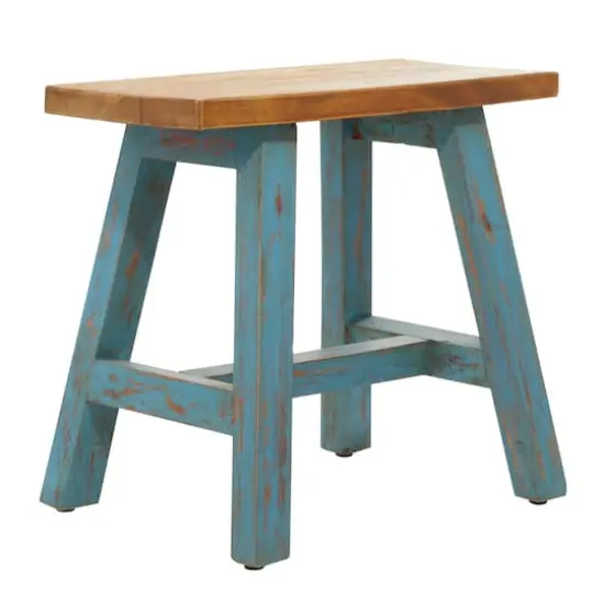 18" Blue Mahogany Farmhouse Stool {1}
