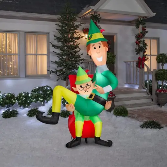 7ft. Airblown® Inflatable Christmas Buddy the Elf on Papa Elf's Lap {5}