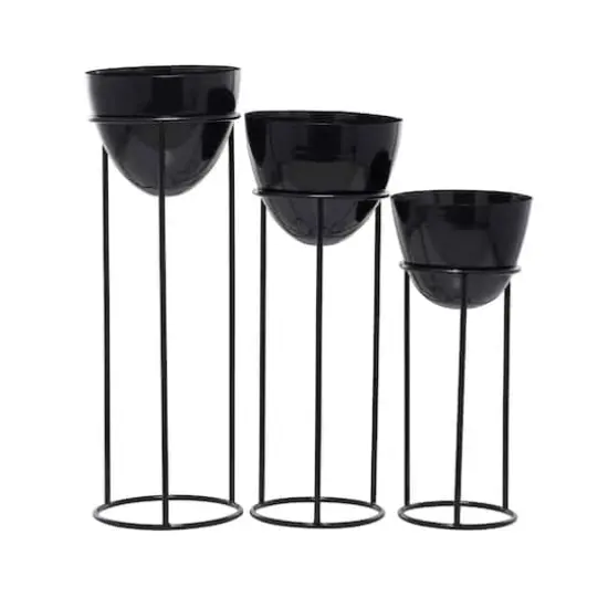 Set of 3 Black Iron Contemporary Planters, 13" x 13" x 13" {1}