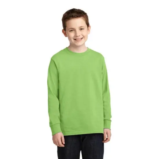 Port & Company&reg; Youth Long Sleeve Core Cotton T-Shirt Lime {3}