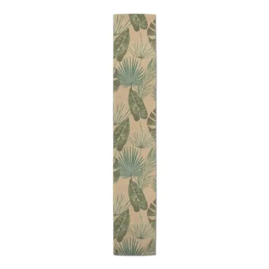 72" Tropical Palm Cotton Twill Runner Beige {4}
