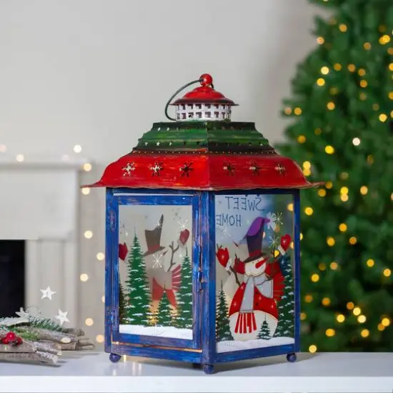 15" Red, Green & Blue Snowman Christmas Lantern {3}