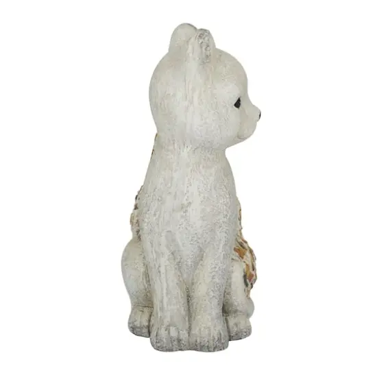 14" White Stone Farmhouse Cat Garden Sculpture {3}