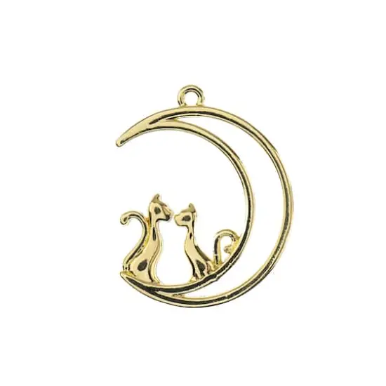 John Bead 26mm Gold Moon with Cats Beadwork Pendants, 4ct. {1}