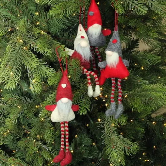 4ct. 8" Red & Gray Plush Gnome Ornaments {8}