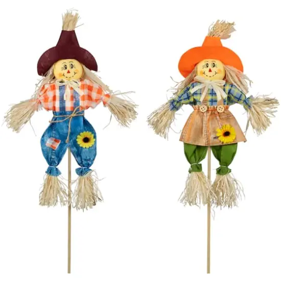 18" Boy & Girl Fall Harvest Scarecrow Picks {1}