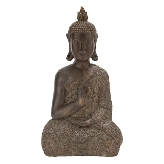 21" Brown Bohemian Polystone Buddha Sculpture {1}
