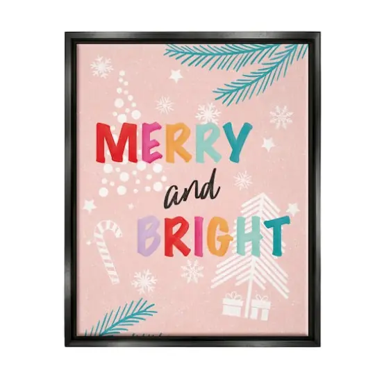Stupell Industries Merry & Bright Pastel Phrase Framed Floater Canvas Wall Art Black {1}