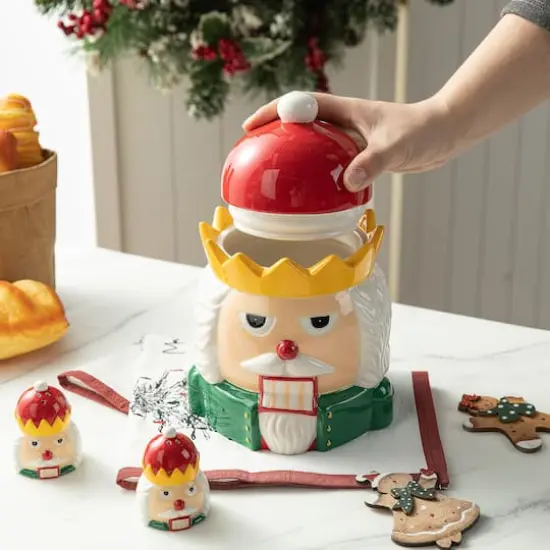 Glitzhome&reg; Dolomite Christmas Nutcracker Cookie Jar Set {4}