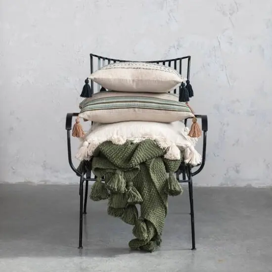 Hello Honey&reg; Olive Green Knit Throw Blanket with Tassels {4}