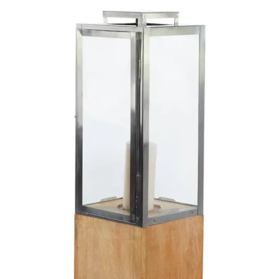 Brown Mango Wood Contemporary Candle Holder Lantern, 48" x 9" x 9" {5}