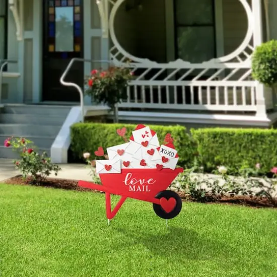 Glitzhome&reg; 24" Valentine's Metal Love Mail Wagon Yard Stake {4}