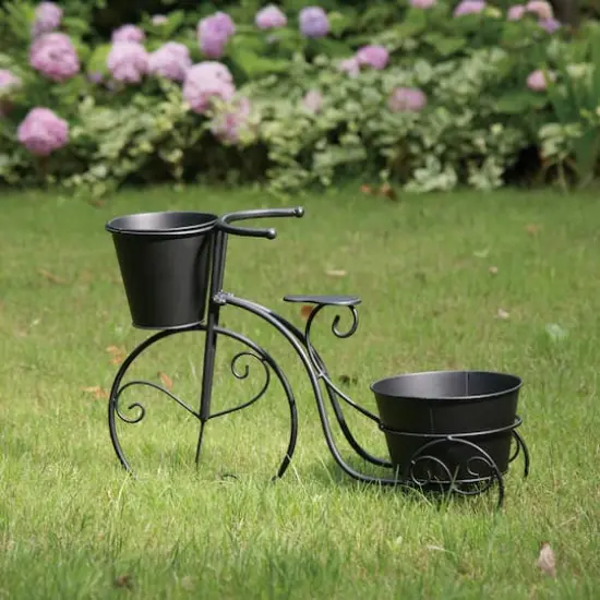 Glitzhome&reg; 20.75" Black Metal Bicycle Planter {3}