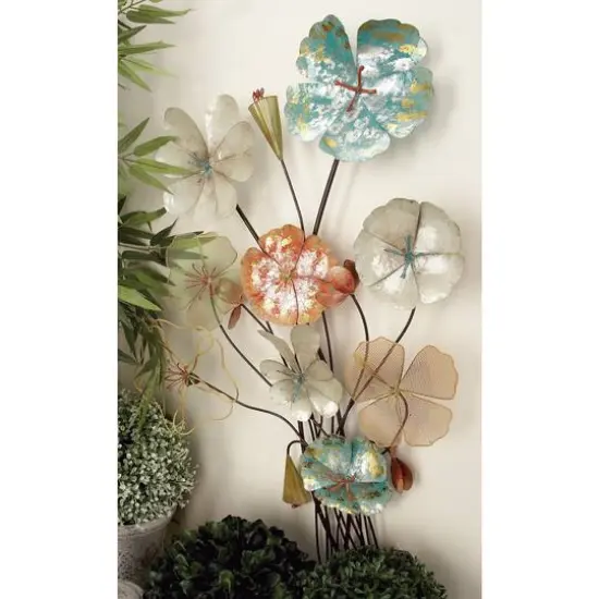 37" Multicolor Metal Eclectic Floral Wall D&eacute;cor {8}