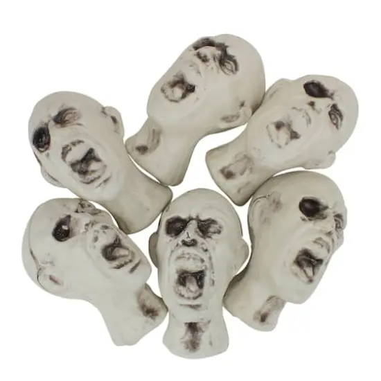 3.5" White & Gray Skeleton Skull Heads with Open Mouths Halloween Decoration Set {1}