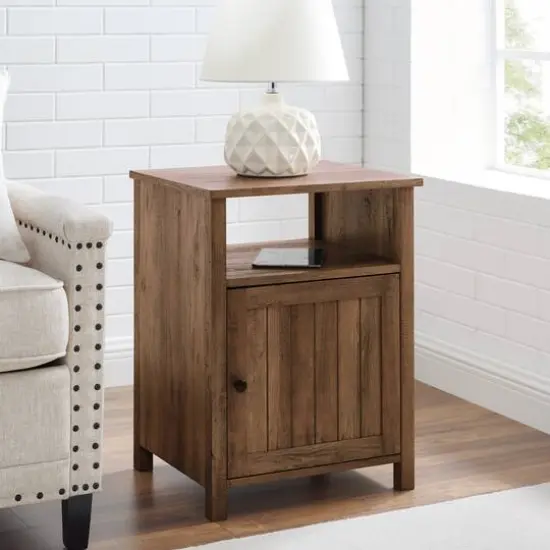 Walker Edison 18" Reclaimed Barn Wood Side Table with Grooved Door {6}