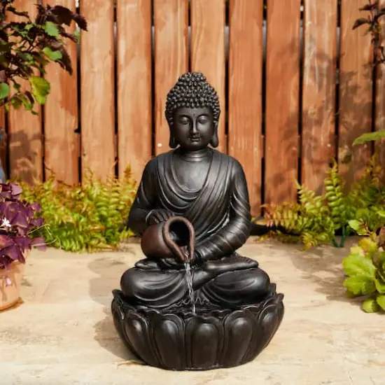 Glitzhome® 20.5" Zen-Style LED 2-Tier Buddha Statue Outdoor Fountain {9}