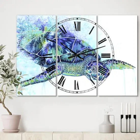 Designart Sea Turtle Oversized Cottage 3 panel Wall Clock {3}
