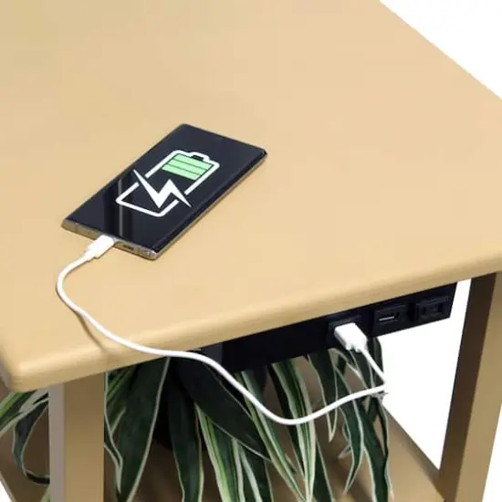 Simple Designs 57" 2 Tier Floor Lamp with USB & Outlet Tan {10}