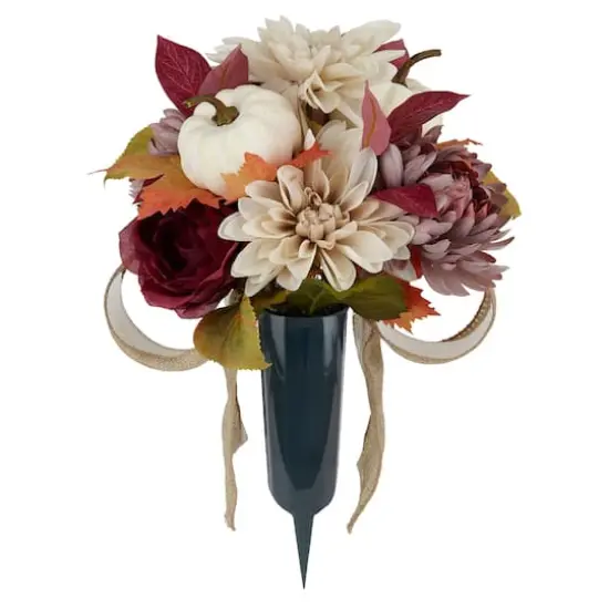 Burgundy & Cream Fall Dahlia, Pumpkin & Rose Remembrance Cone by Ashland&reg; {1}