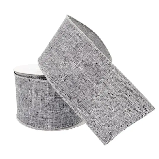 2.5" x 25ft. Faux Linen Wired Ribbon by Celebrate It® Gray {5}