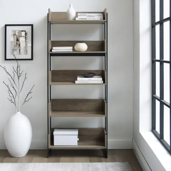 Walker Edison 64" Graywash 5-Shelf Bookshelf {6}
