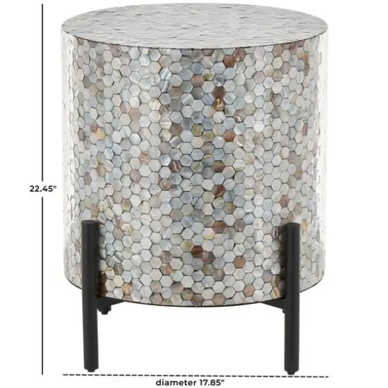 22.5" Multicolor Mother of Pearl Abstract Handmade Inlay Side End Accent Table {9}