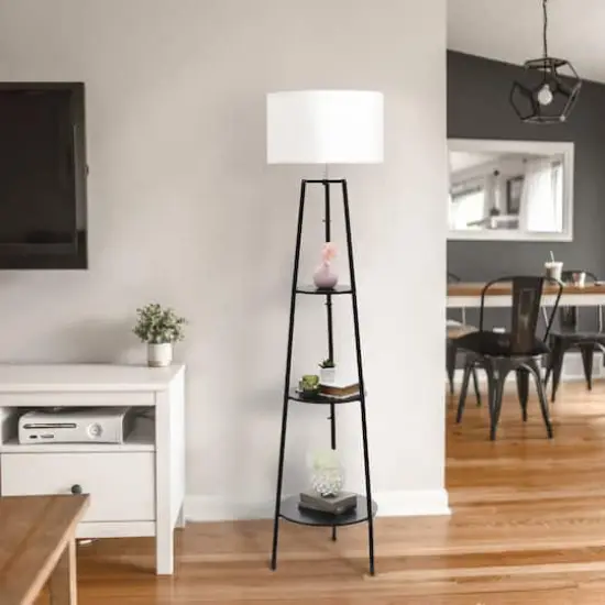 Simple Designs 62.5" Tripod 3 Tier Floor Lamp Black {3}