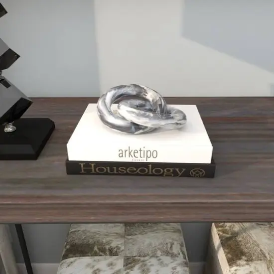 6" Black Marble Geometric Link Chain Sculpture {3}